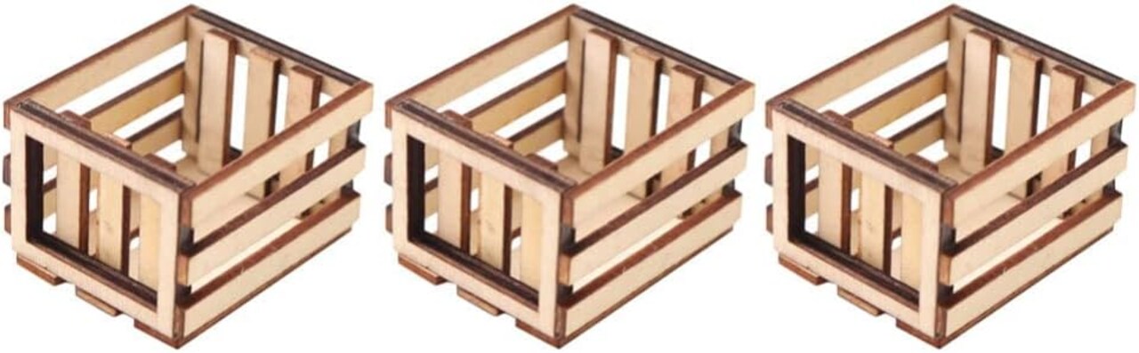 3Pcs Dollhouse Crate Miniature Wooden Milk Crate Dollhouse Fruit Basket Miniature Storage Box for Dollhouse Fairy Garden Accessories Micro Landscape Decor